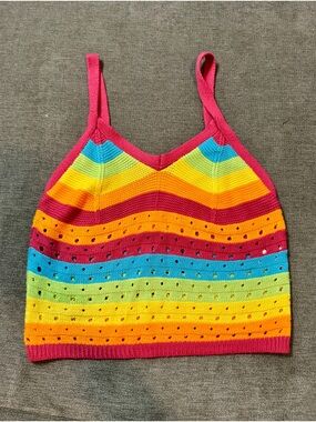 Ultra Flirt Rainbow Striped Cropped Tank- Pink, Yellow, Orange, Blue, Green